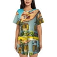 thumbnail image 1 of Pofeuu Cozy Cartoon Backyard Print Women's Pajama Set Short/Shorts Soft Button PJs Elastic Drawstring Waist Sleepwear-4X-Large, 1 of 6