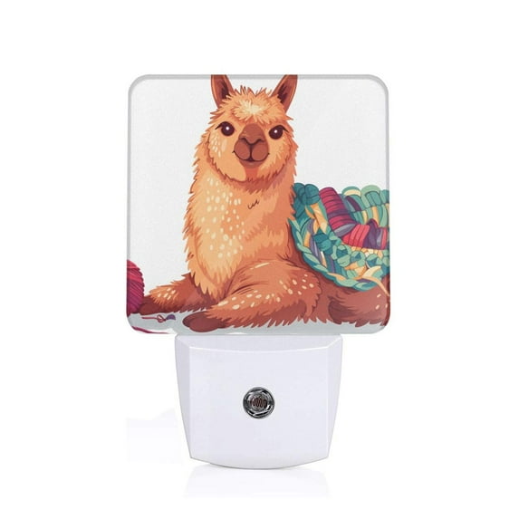 Pofeuu Cozy Knitting Llama Print Night Lights Plug into Wall with Dusk-to-Dawn Light Sensor, LED Nightlight for Bathroom, Adult, Hallway-US