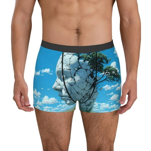 Pofeuu Cracked Earth Head Tree Print Men’s Boxer Briefs, Moisture-Wicking Underwear, Regular,Trunk-Small