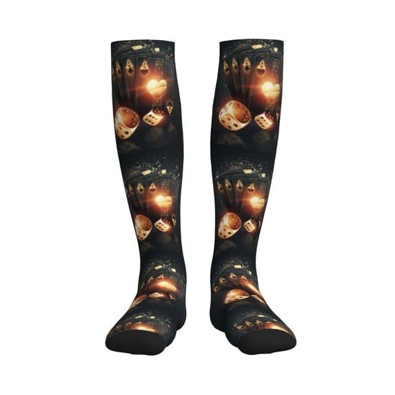 Pofeuu Creative Poker Print Compression Socks for Women & Men Circulation - Best Support for Nurses,Running,Athletic,Sports
