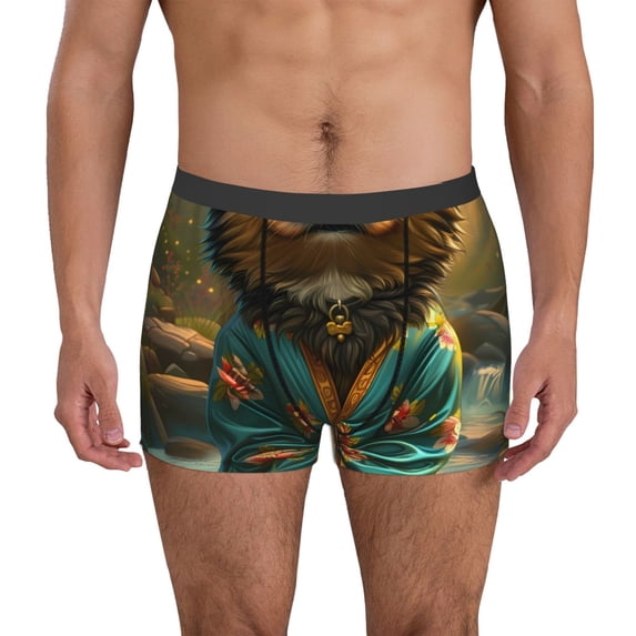 Pofeuu Creekside Meditating Puppy Print Men’s Boxer Briefs, Moisture-Wicking Underwear, Regular,Trunk-X-Large
