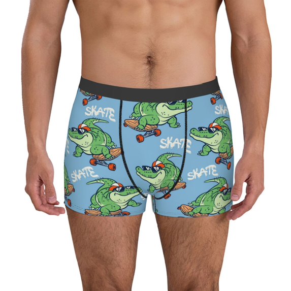 Pofeuu Crocodile Riding Skateboard Print Men’s Boxer Briefs, Moisture-Wicking Underwear, Regular,Trunk-Large