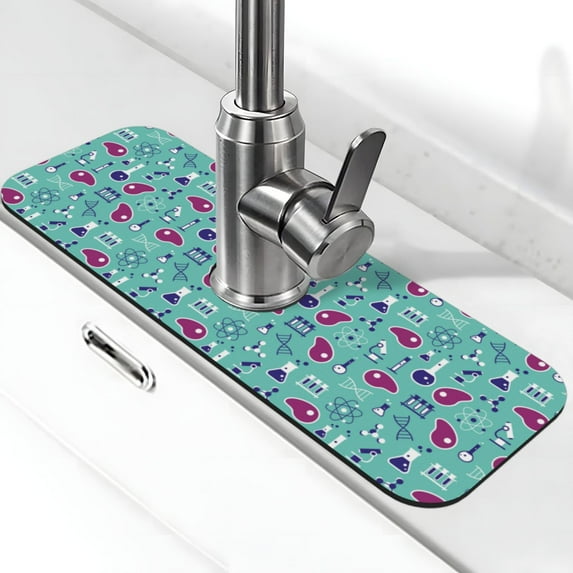 Pofeuu Cultured Meat Science Print Splash Guard for Sink Faucet Sink Gadgets-Splash Guard Behind Faucet Drip Catcher for Kitchen, Bathroom,Sink Mat