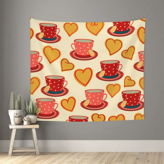 Pofeuu Cups of Tea Print Wall Tapestry Decoration Wall Hanging Tapestry 60 x 51 Inch
