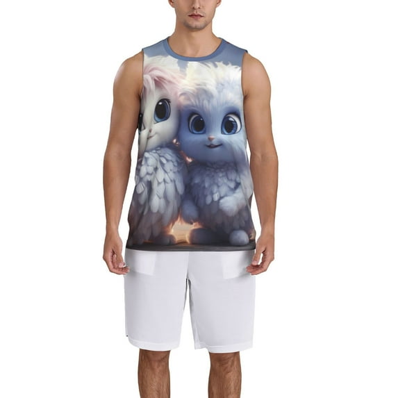 Pofeuu Cute Animal Couple Print Basketball Jersey, Shirts for Men Youth Basketball Jersey Crew Neck-Medium