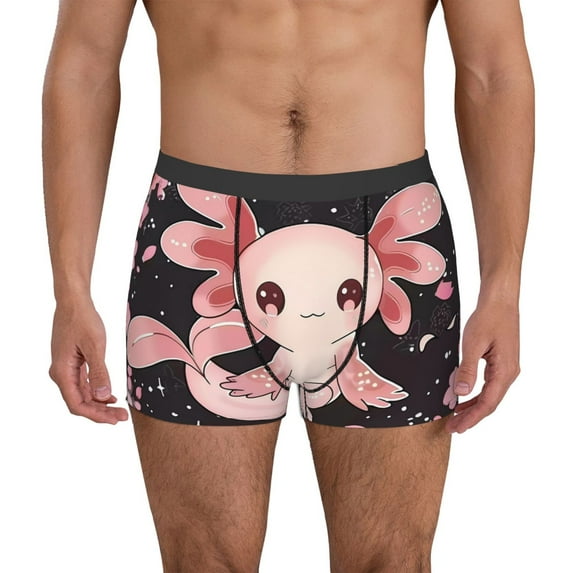 Pofeuu Cute Axolotl Sakura Blossoms Print Men’s Boxer Briefs, Moisture-Wicking Underwear, Regular,Trunk-Medium