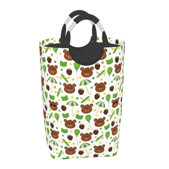 Pofeuu Cute Bear Print Laundry Basket, Laundry Hamper, Collapsible Laundry Baskets, Dirty Clothes Hamper, Waterproof with Foam Protected Aluminum Handles