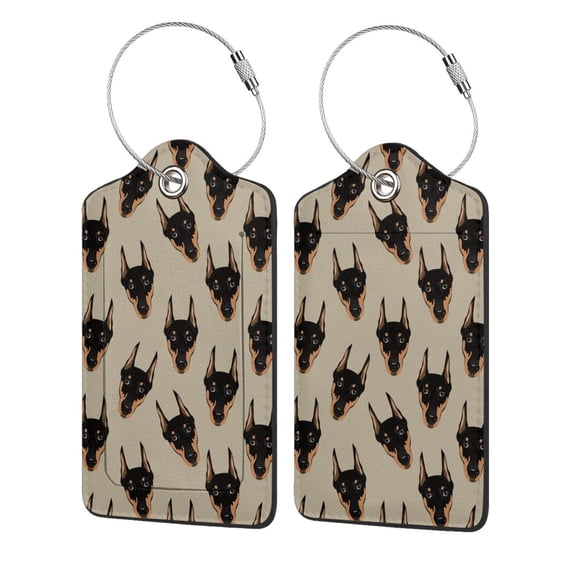 Pofeuu Cute Black Dog Print Luggage Tags, Privacy Cover ID Label with Stainless Steel Loop and Address Card for Travel Bag Suitcase-1