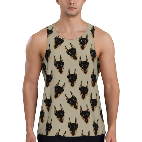 Pofeuu Cute Black Dog Print Men's Workout Tank Tops Sleeveless Muscle Gym Shirt Quick Dry-Large