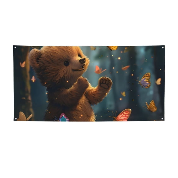Pofeuu Cute Butterfly Bear Print Colorful Yard Festival Banner Sign Party Outdoor & Indoor Party Decoration Banne Festival Yard Sign-Medium