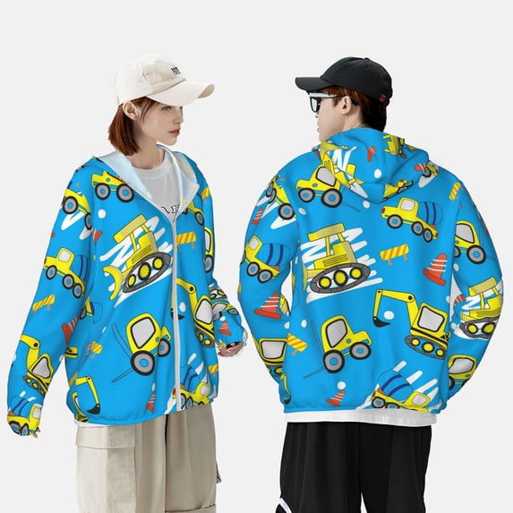 Pofeuu Cute Car Cartoon Print Sun Protection Outdoor Lightweight Full Zip UV Cooling Hoodie Long Sleeve Summer Clothing for Outdoor Hiking-Medium