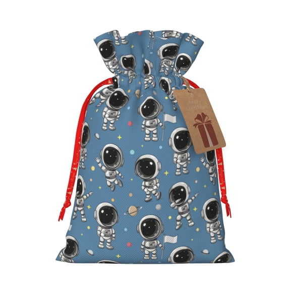 Pofeuu Cute Cartoon Astronaut Print Burlap Bags with Drawstrings Drawstring Gift Bags Pouch Bag for Thankgiving Birthday Party Gift Wrapping Treats and Party Favors-Small