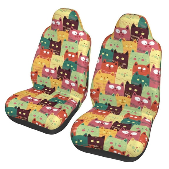 Pofeuu Cute Cartoon Cat Print Automotive Car Seat Covers Flat Cloth Full Set Seat Covers,Car Seat Covers front seats for Cars Trucks and SUVs(Two packs)
