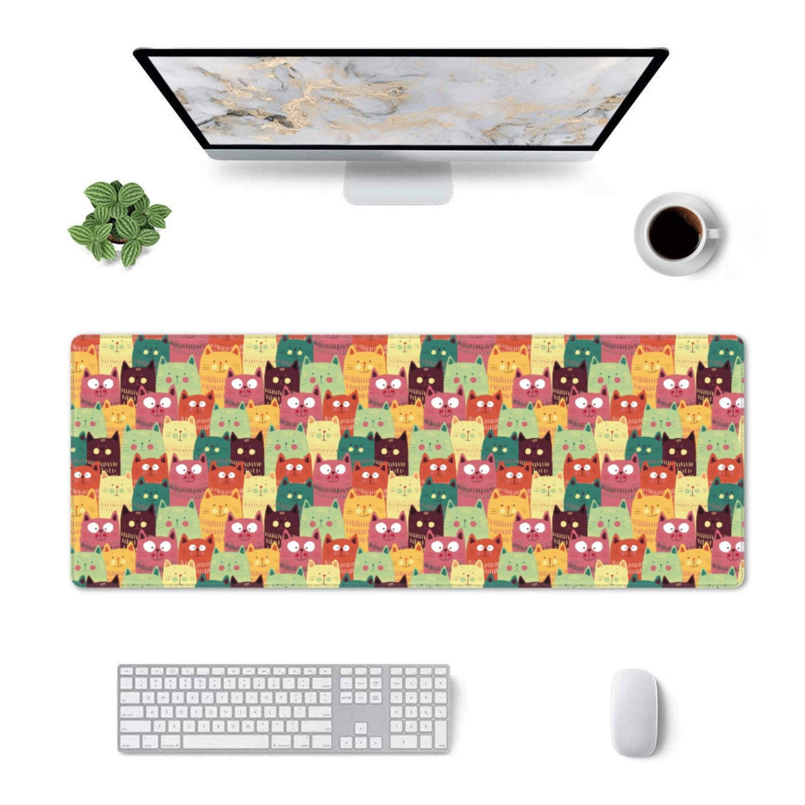 Computer Matt Pofeuu Cute Cartoon Cat Print Desk Mat for Keyboard and Mouse,Computer ...