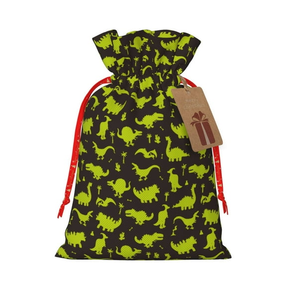 Pofeuu Cute Cartoon Dinosaurs Green Silhouette Pattern Print Burlap Bags with Drawstrings Drawstring Gift Bags Pouch Bag for Thankgiving Birthday Party Gift Wrapping Treats and Party Favors-Medium