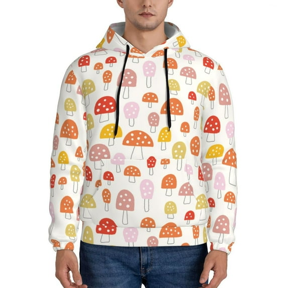 Pofeuu Cute Cartoon Mushrooms Print Mens Casual Hooded Collar Drawstring Hoodies Pullover Sweatshirts Casual Long Sleeve Shirts-3X-Large