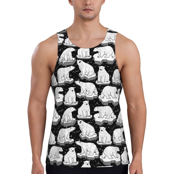 Pofeuu Cute Cartoon Polar Bear Print Men's Workout Tank Tops Sleeveless Muscle Gym Shirt Quick Dry-XX-Large