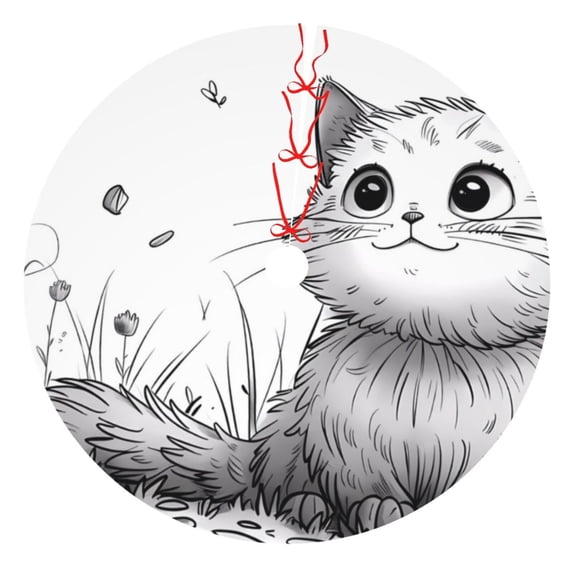 Pofeuu Cute Cat Meadow Sketch Print Christmas Tree Skirt, Merry Christmas Skirt Xmas Tree Ornaments for Xmas Holiday Party Decorations-30"
