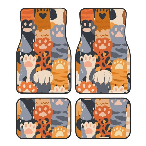 Pofeuu Cute Cat Paw Print Car Foot Mat Set of 4 Pieces - All-Weather Full Set Floor Mats for Cars Trucks SUVs