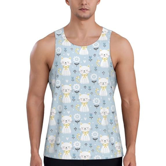 Pofeuu Cute Cat Print Men's Workout Tank Tops Sleeveless Muscle Gym Shirt Quick Dry-4X-Large