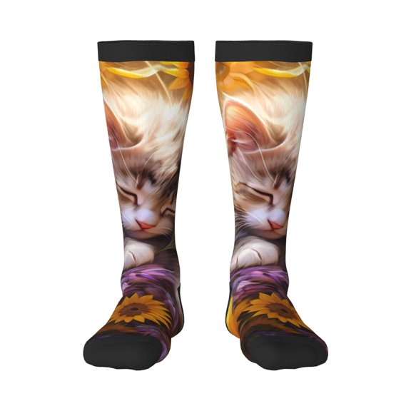 Pofeuu Cute Cat Sunflower Print Stockings, Adult Running Hiking Socks for Youth and Adult