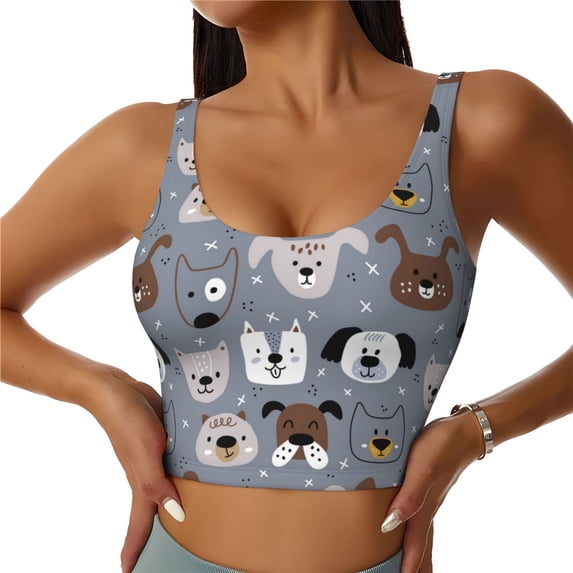 Pofeuu Cute Dog Faces Print Sports Bra for Women Sexy Vest Yoga Running Gym Fitness Crop Bras Tops-Large