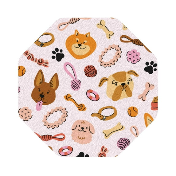 Pofeuu Cute Dog Print Leather Coasters Set of 6, Round Cups Mugs Mat Pad for Home Kitchen Heat Resistant Drink Coasters,Octagon