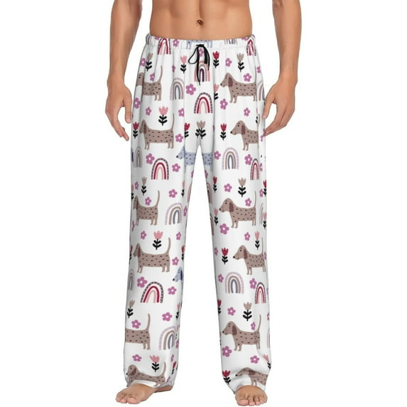 Pofeuu Cute Dog Print Men's Pajama Pants, Soft Lounge Pajama Pants with big pockets for Men Plaid Pj Bottoms-Small