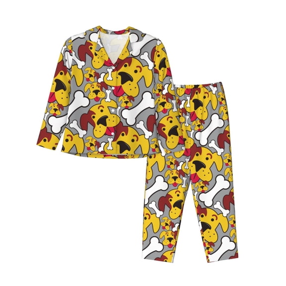 Pofeuu Cute Dog Print Womens Pajamas Set Long Sleeve Sleepwear Button Down Nightwear Soft Pj Lounge Sets Button Down Pajamas Women-XX-Large