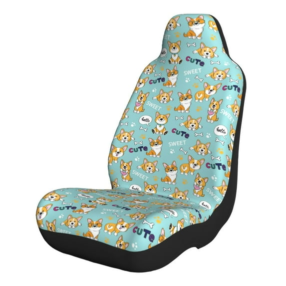 Pofeuu Cute Dogs Corgi Print Automotive Car Seat Covers Flat Cloth Full Set Seat Covers,Car Seat Covers front seats for Cars Trucks and SUVs-2 PCS