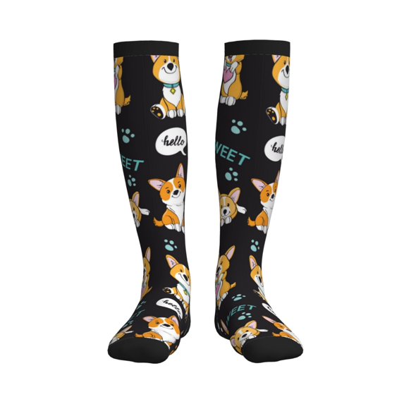 Pofeuu Cute Dogs Corgi Print Compression Socks for Women & Men Circulation - Best Support for Nurses,Running,Athletic,Sports