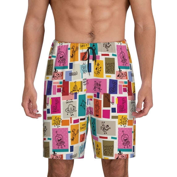Pofeuu Cute Doodles Print Men's Soft Woven Elastic Waistband Sleep Pajama Short-XX-Large