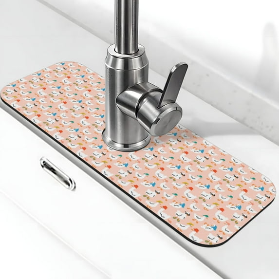 Pofeuu Cute Ducks In Hats Print Splash Guard for Sink Faucet Sink Gadgets-Splash Guard Behind Faucet Drip Catcher for Kitchen, Bathroom,Sink Mat