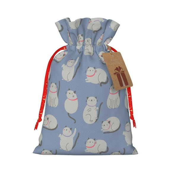 Pofeuu Cute Fat Cat Print Burlap Bags with Drawstrings Drawstring Gift Bags Pouch Bag for Thankgiving Birthday Party Gift Wrapping Treats and Party Favors-Medium