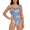 thumbnail image 1 of Pofeuu Cute Fat Cat Print Women's One Piece Swimsuits One Shoulder Swimwear Asymmetric Ruffle Monokinis Bathing Suits-, 1 of 6