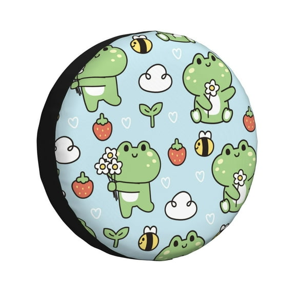 Pofeuu Cute Floral Frog Print Spare Tire Wheel Cover for Car Truck SUV Camper Universal Fit Spare Tire Cover RV Spare Tire Covers-16 inch