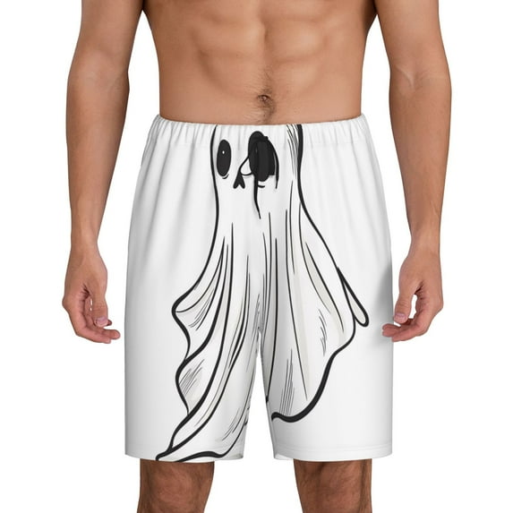 Pofeuu Cute Ghost Simple Drawing Print Men's Soft Woven Elastic Waistband Sleep Pajama Short-Small