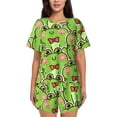 thumbnail image 1 of Pofeuu Cute Green Frog Print Women's Pajama Set Short/Shorts Soft Button PJs Elastic Drawstring Waist Sleepwear-Small, 1 of 6