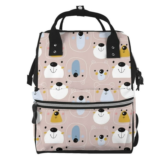 Pofeuu Cute Hand Drawn Bear Print Diaper Bag Backpack, Multifunction Travel Pack Maternity Baby Changing Bags, Large Capacity, Waterproof