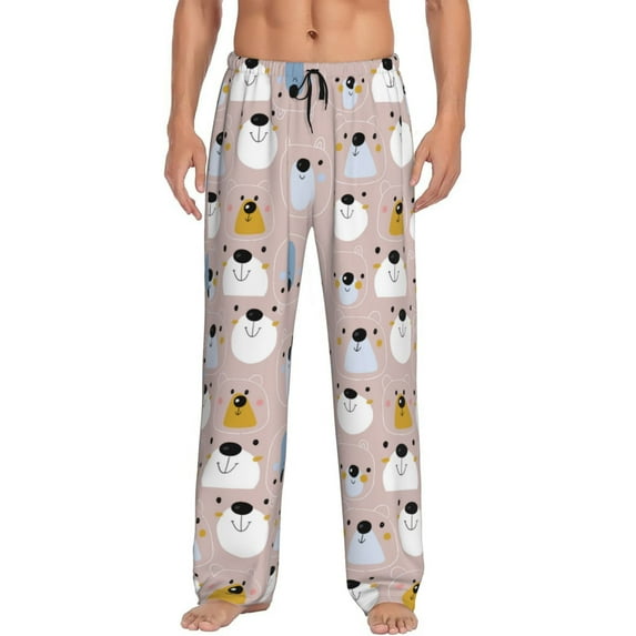 Pofeuu Cute Hand Drawn Bear Print Men's Pajama Pants, Soft Lounge Pajama Pants with big pockets for Men Plaid Pj Bottoms-X-Large