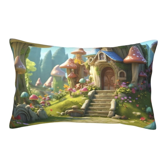 Pofeuu Cute Mushroom Town A Print Polyester Microfiber Plush Pillowcases, Super Soft and Cozy Pillow Case Covers with Envelop Closure(Pillow core not included)-16"x24"