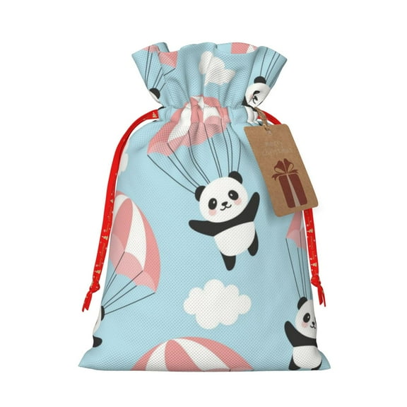 Pofeuu Cute Panda Flying in the Sky Print Burlap Bags with Drawstrings Drawstring Gift Bags Pouch Bag for Thankgiving Birthday Party Gift Wrapping Treats and Party Favors-Small