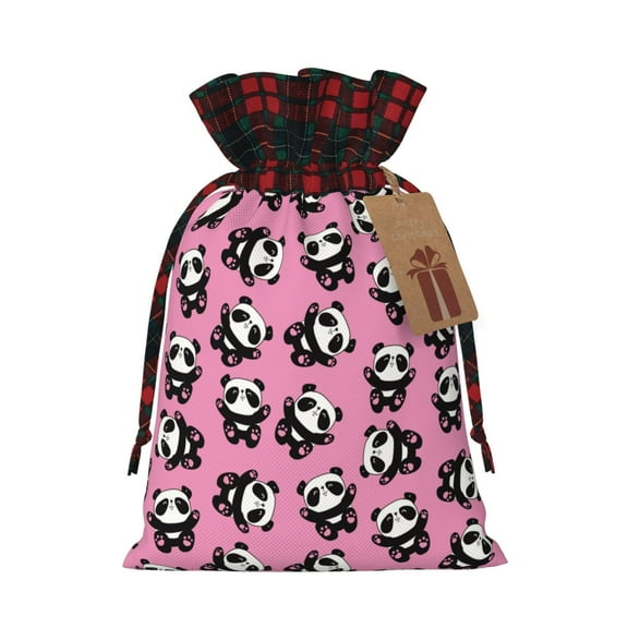 Pofeuu Cute Panda Print Burlap Bags with Drawstrings Drawstring Gift Bags Pouch Bag for Thankgiving Birthday Party Gift Wrapping Treats and Party Favors-Black