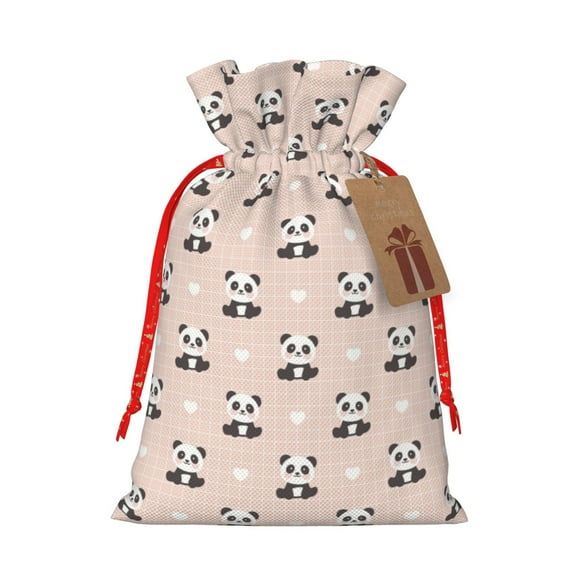 Pofeuu Cute Panda Print Burlap Bags with Drawstrings Drawstring Gift Bags Pouch Bag for Thankgiving Birthday Party Gift Wrapping Treats and Party Favors-Small