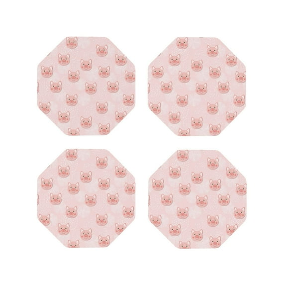 Pofeuu Cute Pig Face Print Coasters for Drinks, 4Pack PU Leather Coasters, Bar Drink Coasters for Tabletop Protection, Furniture from Damage-Octagon