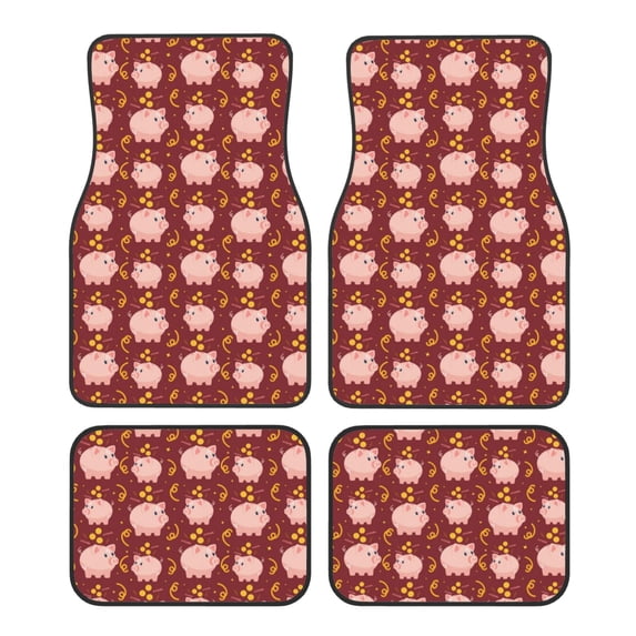 Pofeuu Cute Pig with Coins Print Car Foot Mat Set of 4 Pieces - All-Weather Full Set Floor Mats for Cars Trucks SUVs