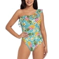 thumbnail image 1 of Pofeuu Cute Pineapples Print Women's One Piece Swimsuits One Shoulder Swimwear Asymmetric Ruffle Monokinis Bathing Suits-X-Large, 1 of 6