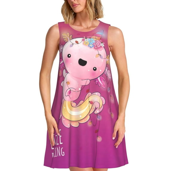 Pofeuu Cute Pink Axolotl A Print Women's Sleeveless Dress, Loose Fit Summer Dress, Casual Tank Dress for Women