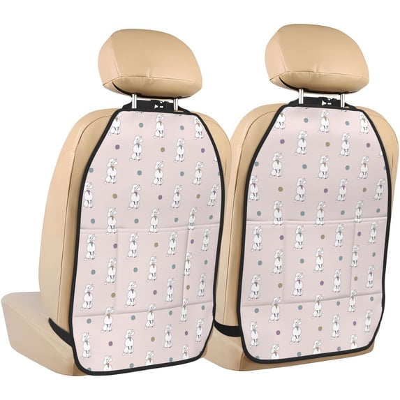 Pofeuu Cute Poodle Dog Print 2 Pack PU Leather Kick Mat Back Seat Protector, Universal Car Seat Back Organizer, Waterproof Backseat Protector For Most Car