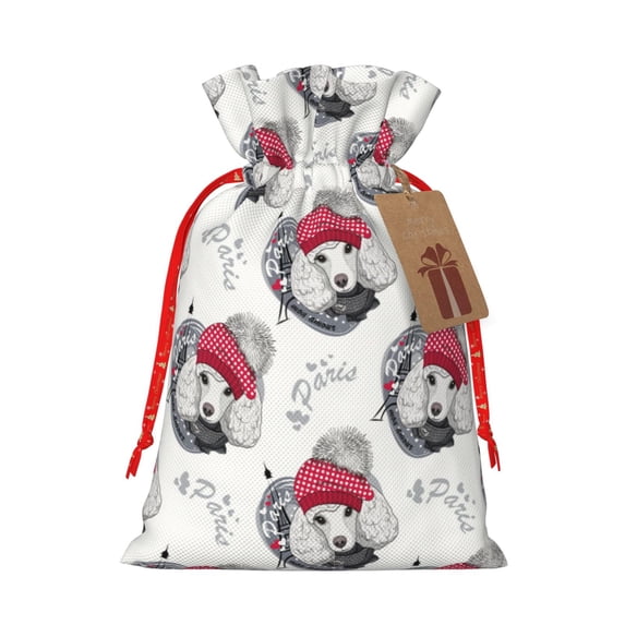 Pofeuu Cute Poodle Dog Print Burlap Bags with Drawstrings Drawstring Gift Bags Pouch Bag for Thankgiving Birthday Party Gift Wrapping Treats and Party Favors-Small